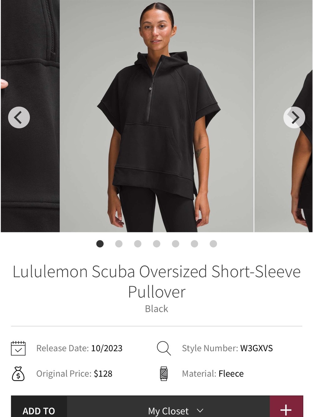 lululemon athletica Black Scuba Oversized Short-Sleeve Pullover Hoodie